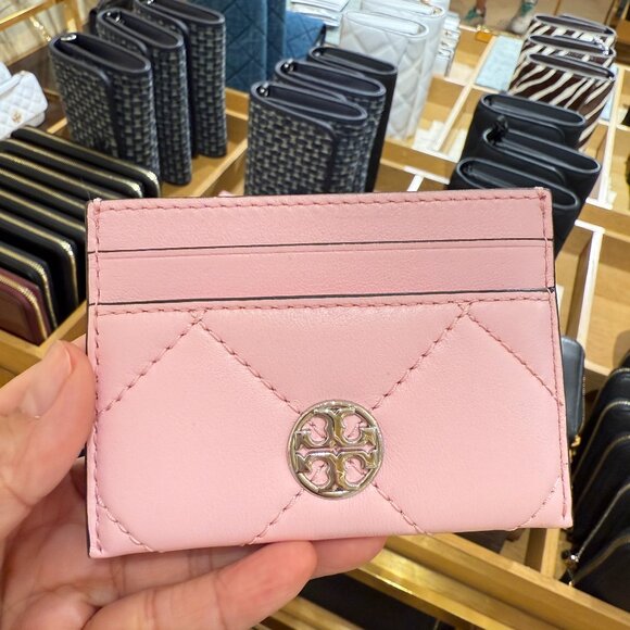 Last 3 ‼️Tory Burch Willa Soft Quilt Slim Card Case Wallet 165934 Pink Plie - Picture 1 of 7